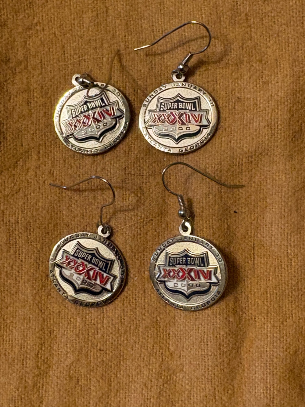 Super Bowl XXXIV Medal Earrings - Silver & Red